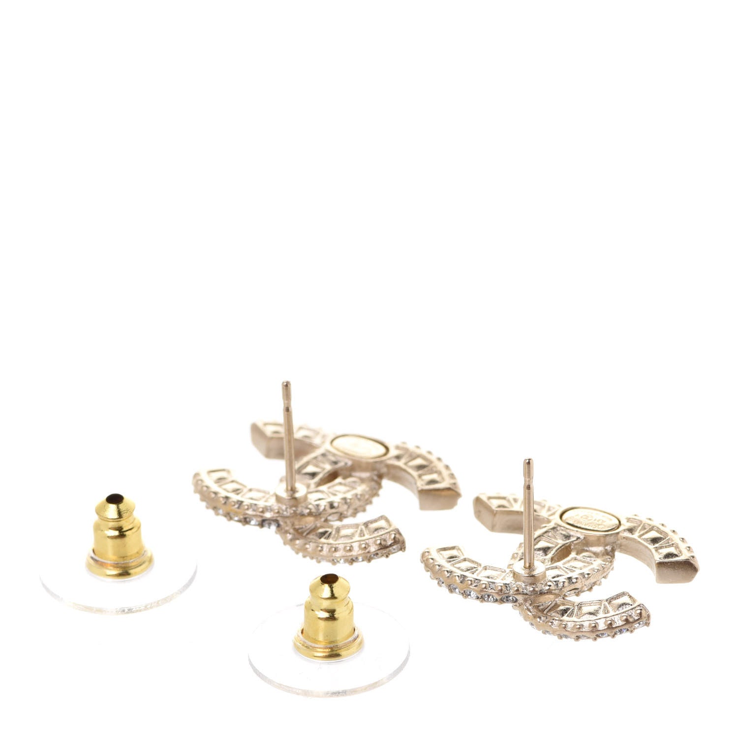 Chanel Crystal Timeless CC Earrings Light Gold 2 of 4