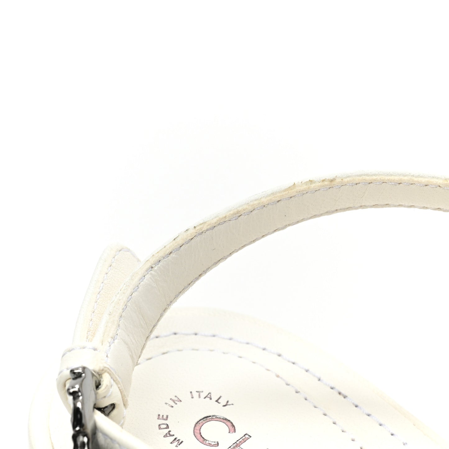 Lambskin CC Leaf Thong Sandals 39.5 White