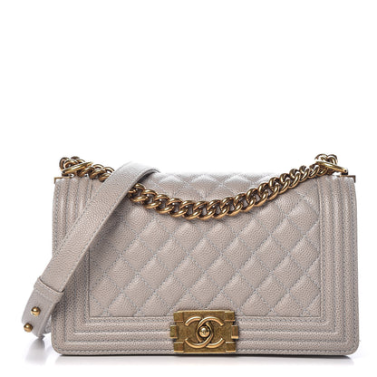 Chanel Caviar Quilted Medium Boy Flap Light Grey 1 of 10