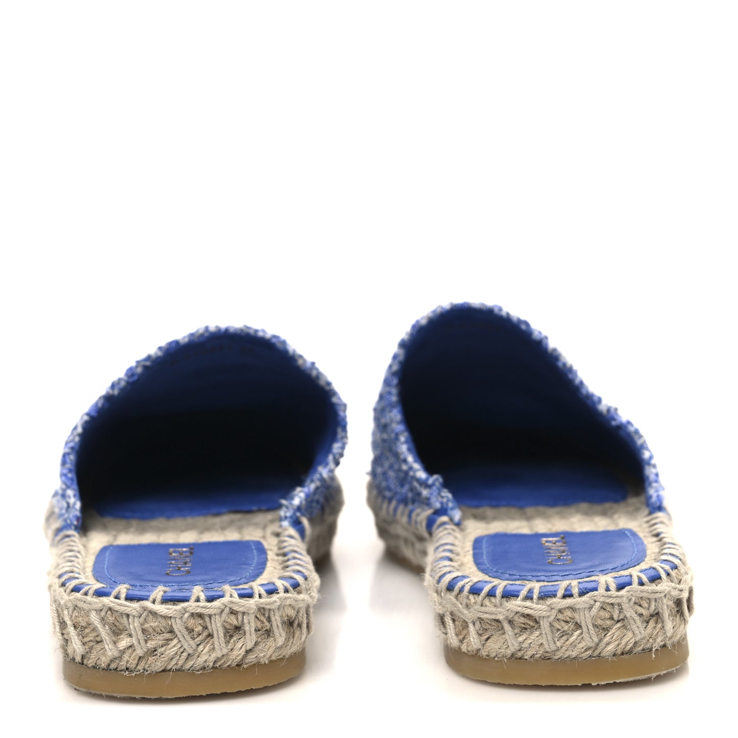 Tweed Sequin Cap Toe CC Espadrilles Mule 36 Blue White