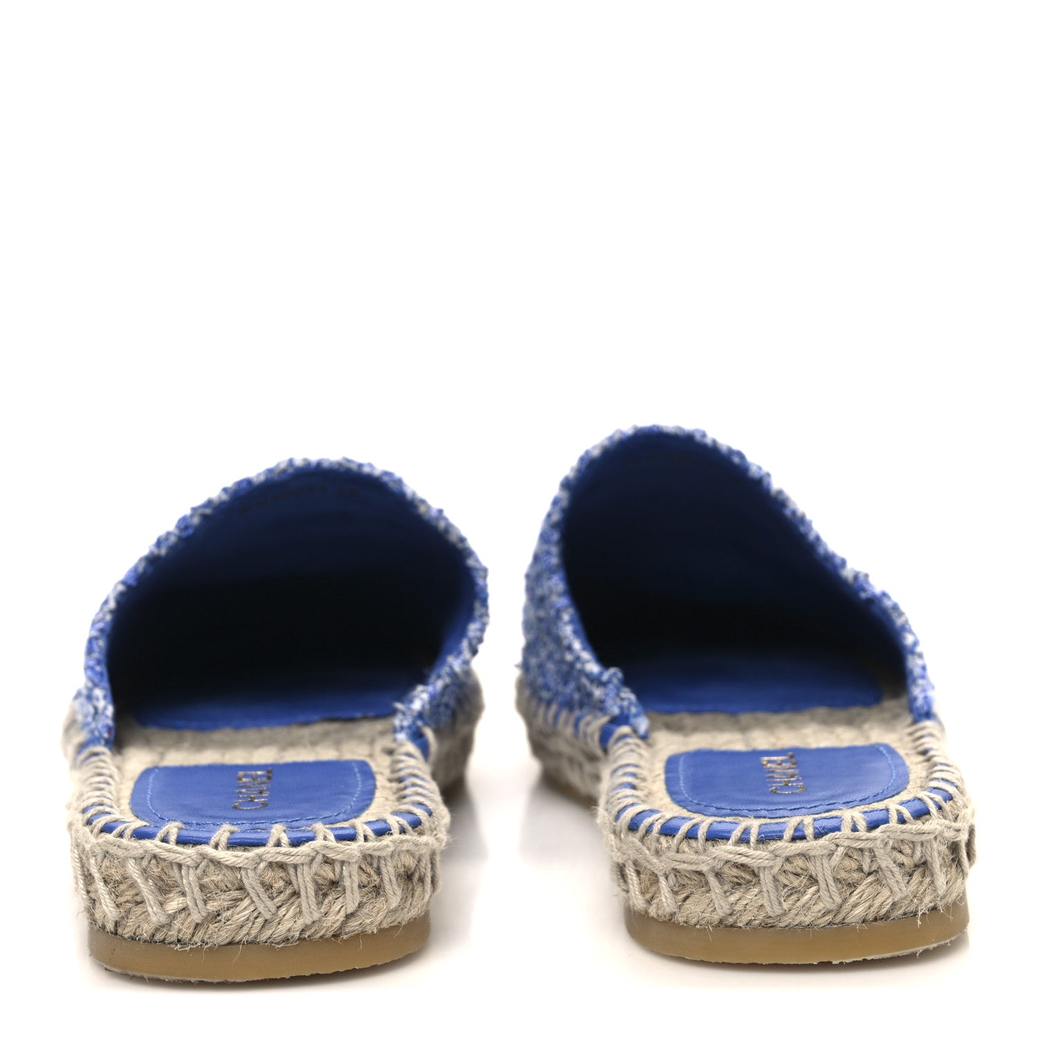 Chanel Tweed Sequin Cap Toe CC Espadrilles Mule 36 Blue White 6 of 10