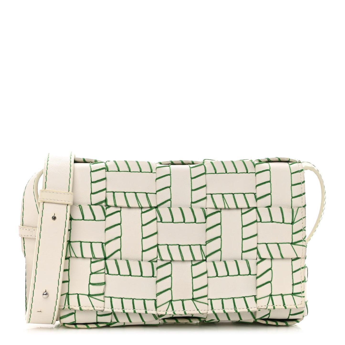 Lambskin Maxi Intreccio Overlock Stitched Cassette Crossbody Bag White Parakeet