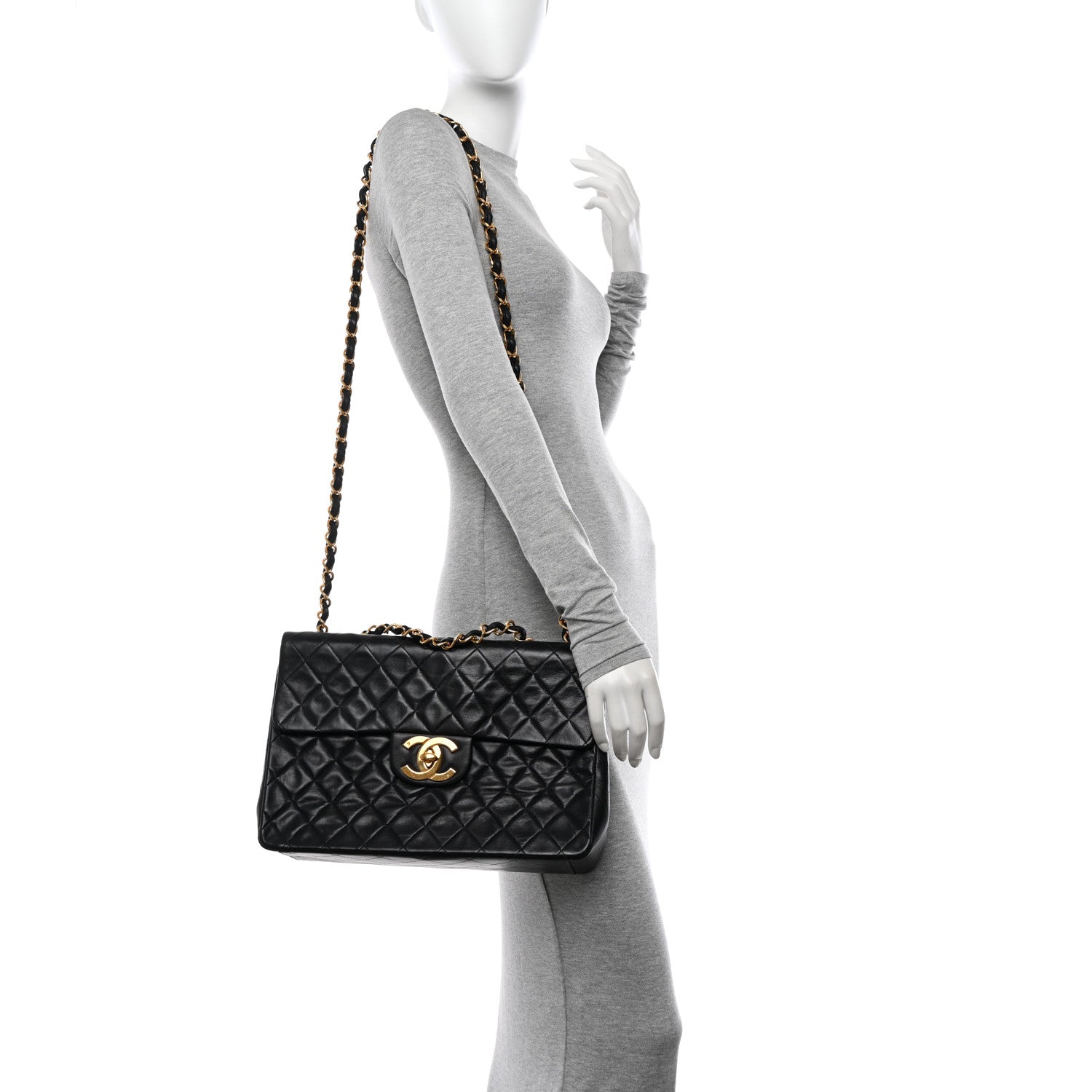 Chanel Lambskin Quilted XL Jumbo Single Flap Black 2 of 14
