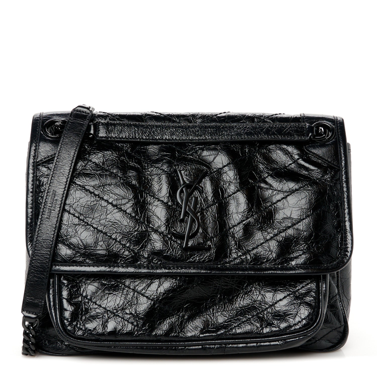 Saint Laurent Crinkled Calfskin Matelasse Monogram Medium Niki Chain Satchel Black 1 of 11
