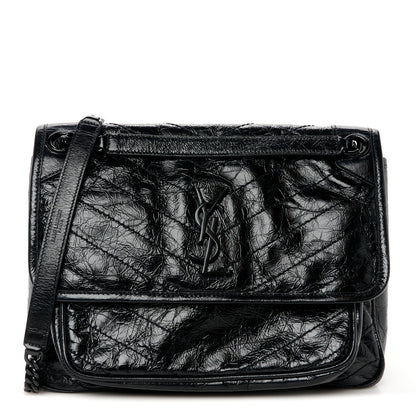 Saint Laurent Crinkled Calfskin Matelasse Monogram Medium Niki Chain Satchel Black 1 of 11