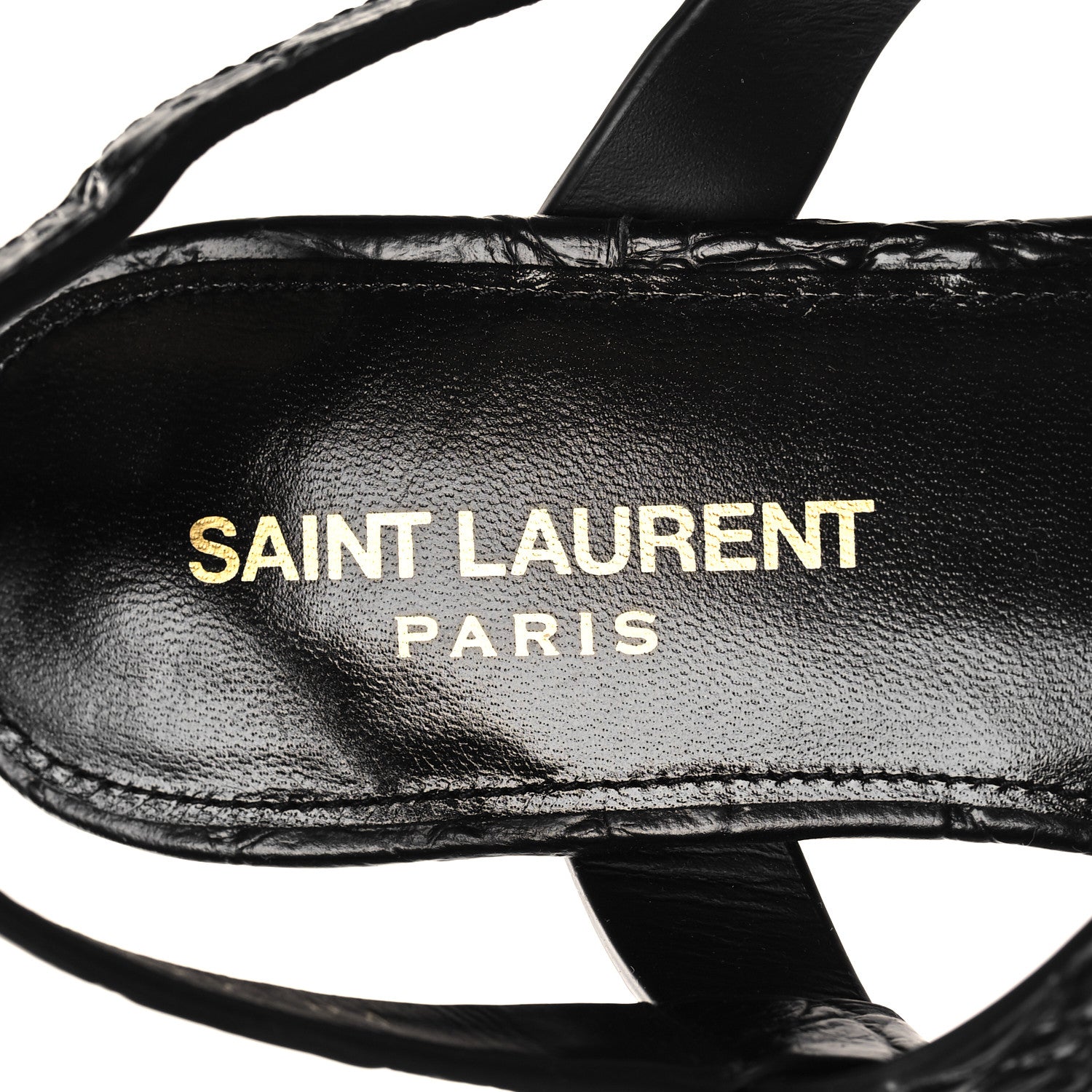 Saint Laurent Calfskin Crocodile Embossed Cassandra Monogram Sandals 36.5 Black 9 of 9
