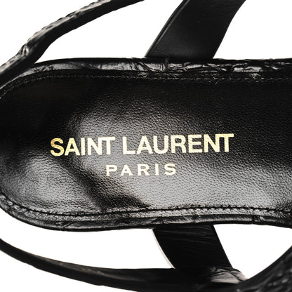 Saint Laurent Calfskin Crocodile Embossed Cassandra Monogram Sandals 36.5 Black 9 of 9