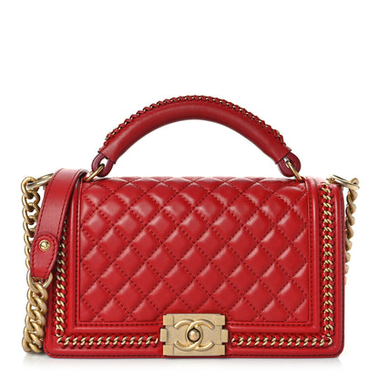 Chanel Lambskin Quilted Medium Top Handle Boy Flap Red 1 of 10
