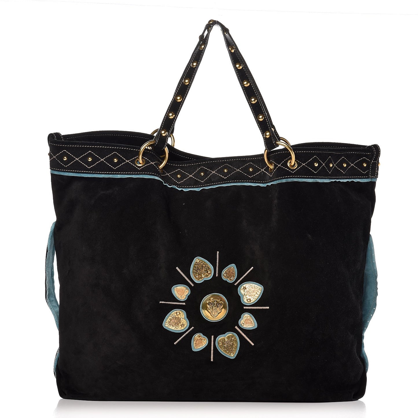 Suede Calfskin Studded Large Irina Tote Bag Black