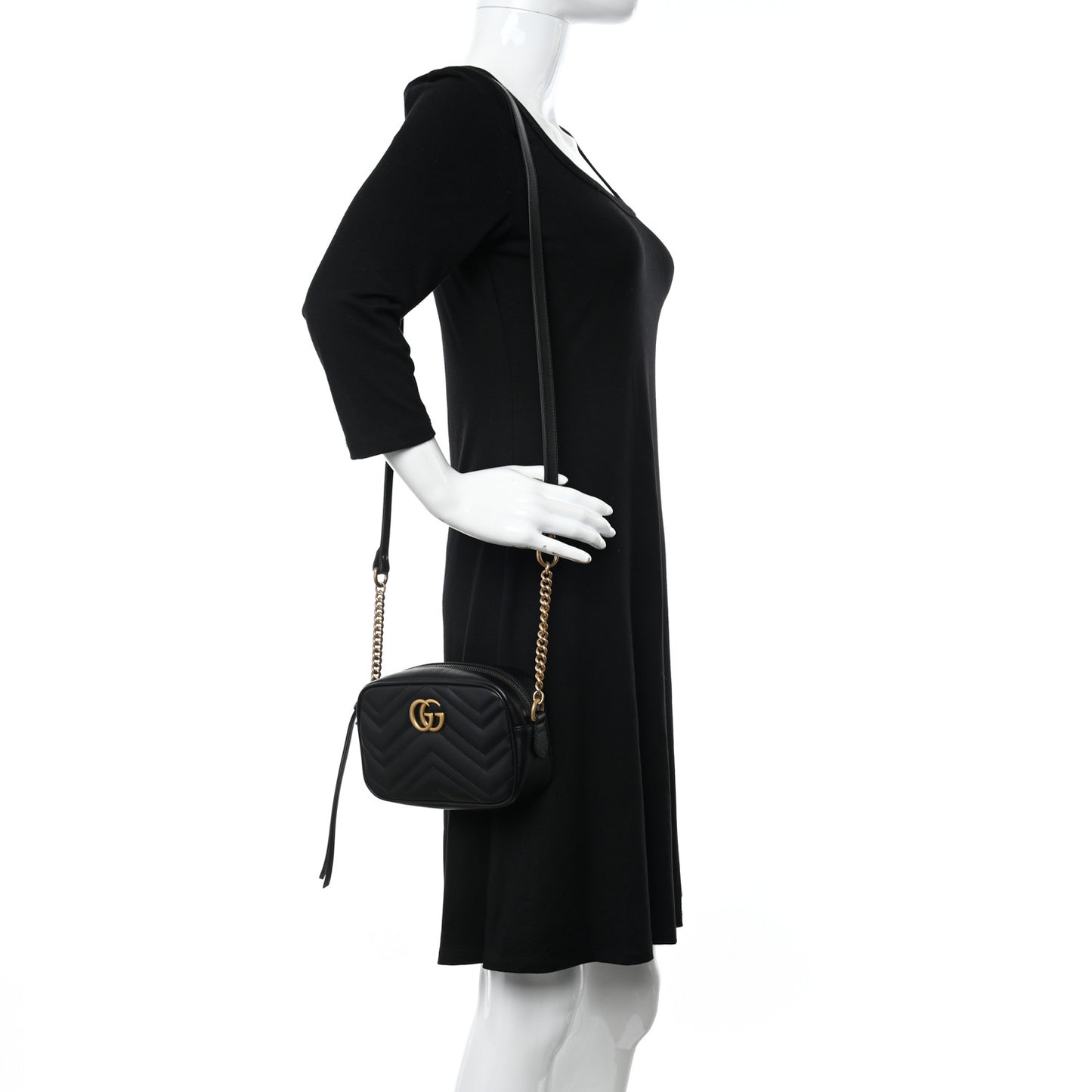 Calfskin Matelasse Mini GG Marmont Chain Shoulder Bag Black