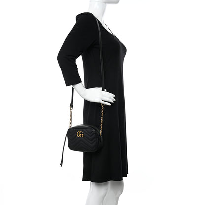 Gucci Calfskin Matelasse Mini GG Marmont Chain Shoulder Bag Black 2 of 10
