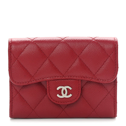 Chanel Caviar Quilted Flap Card Holder Wallet Dark Red 1 of 9