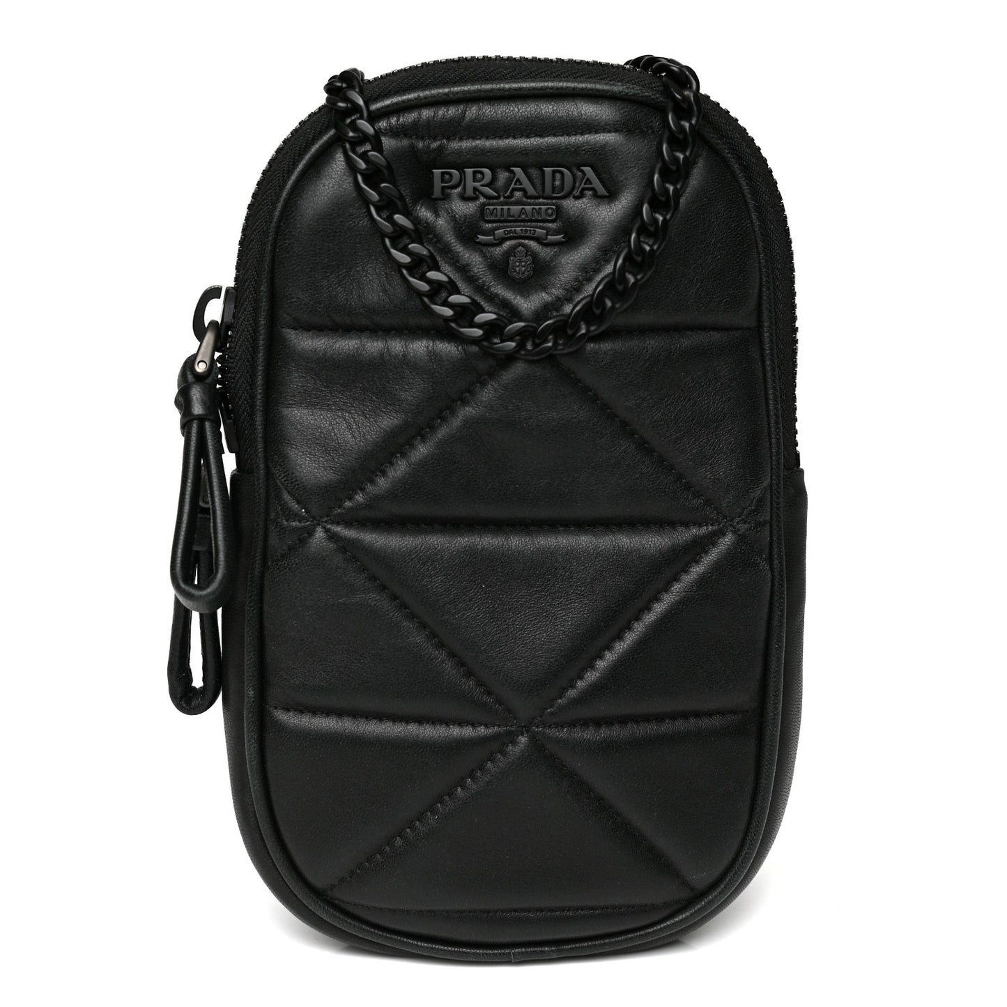 Nappa Triangle Stitched Spectrum Double Zip Phone Case Crossbody Bag Black