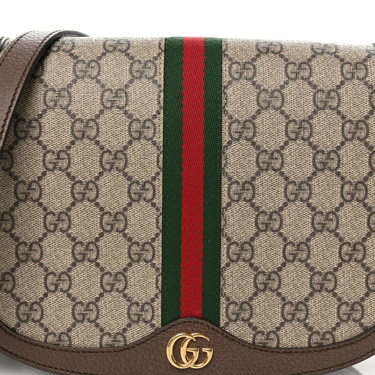 GG Supreme Monogram Web Small Ophidia Flap Messenger Bag Brown
