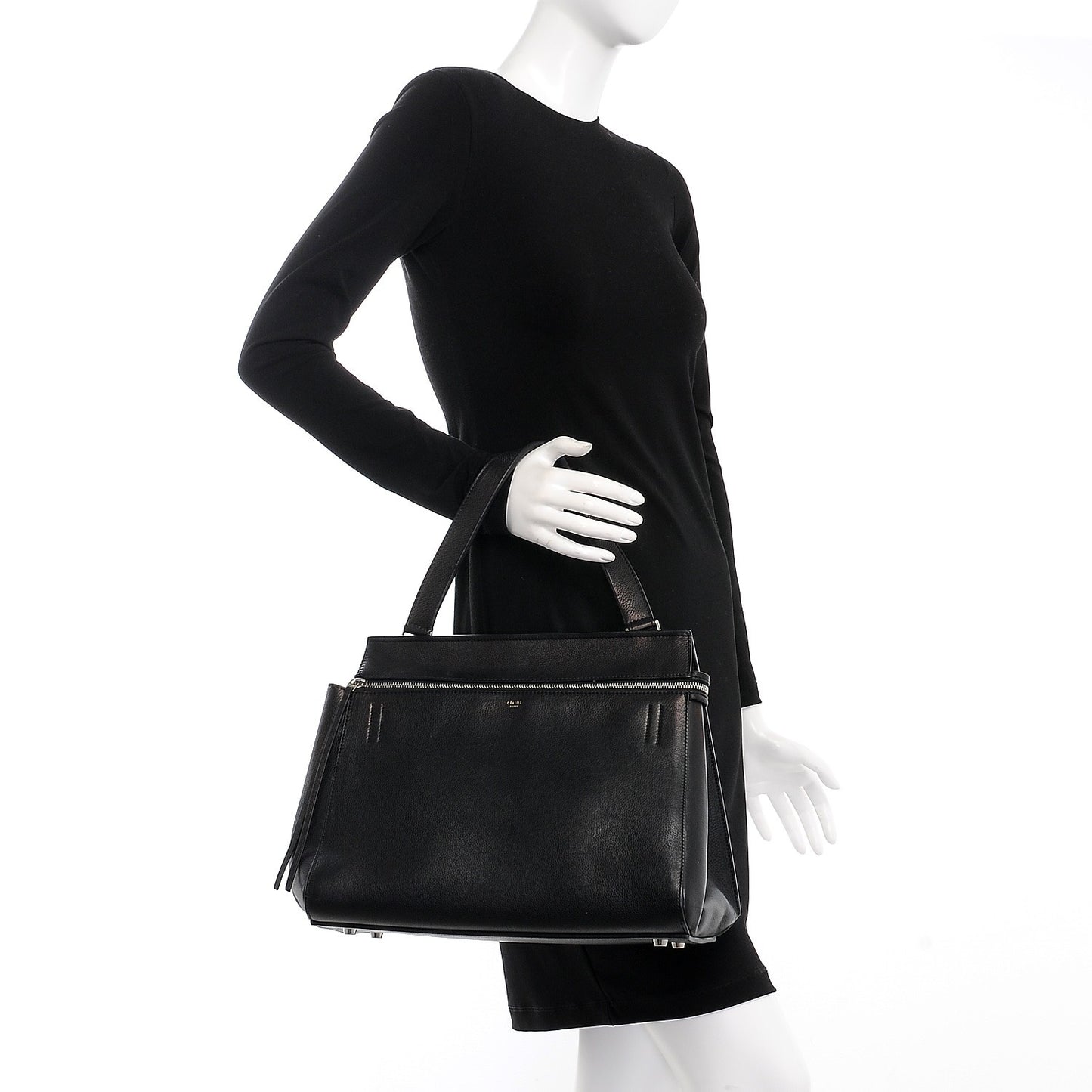 Grained Calfskin Medium Edge Shoulder Bag Black