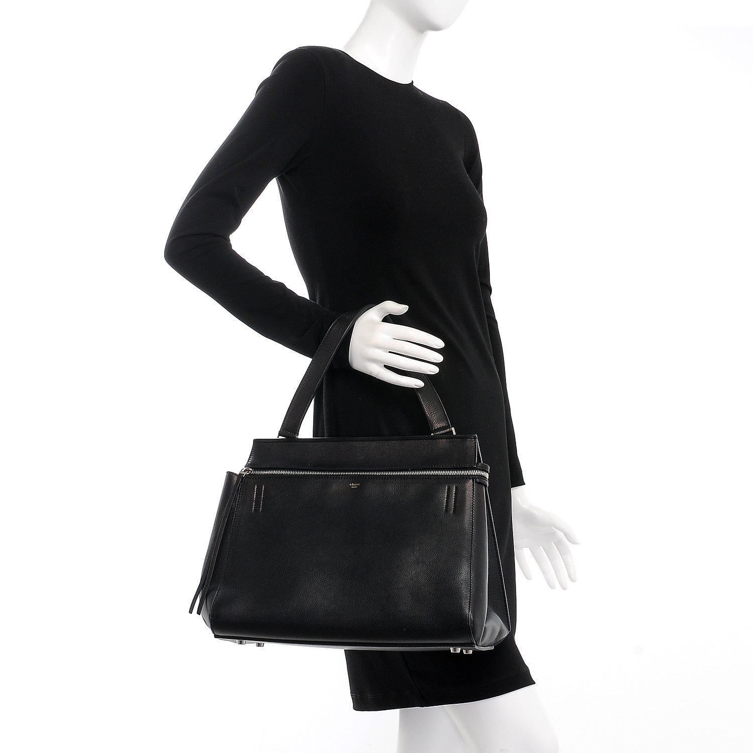 Celine Grained Calfskin Medium Edge Shoulder Bag Black 2 of 8