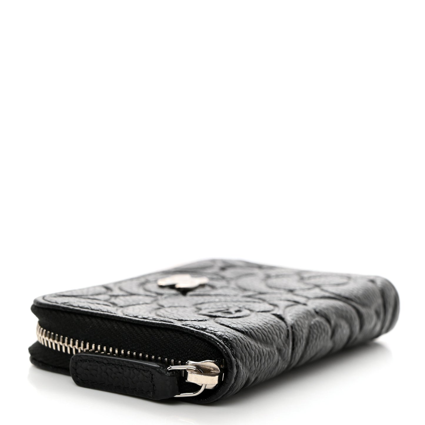Caviar Camellia Embossed Zip Coin Purse Black