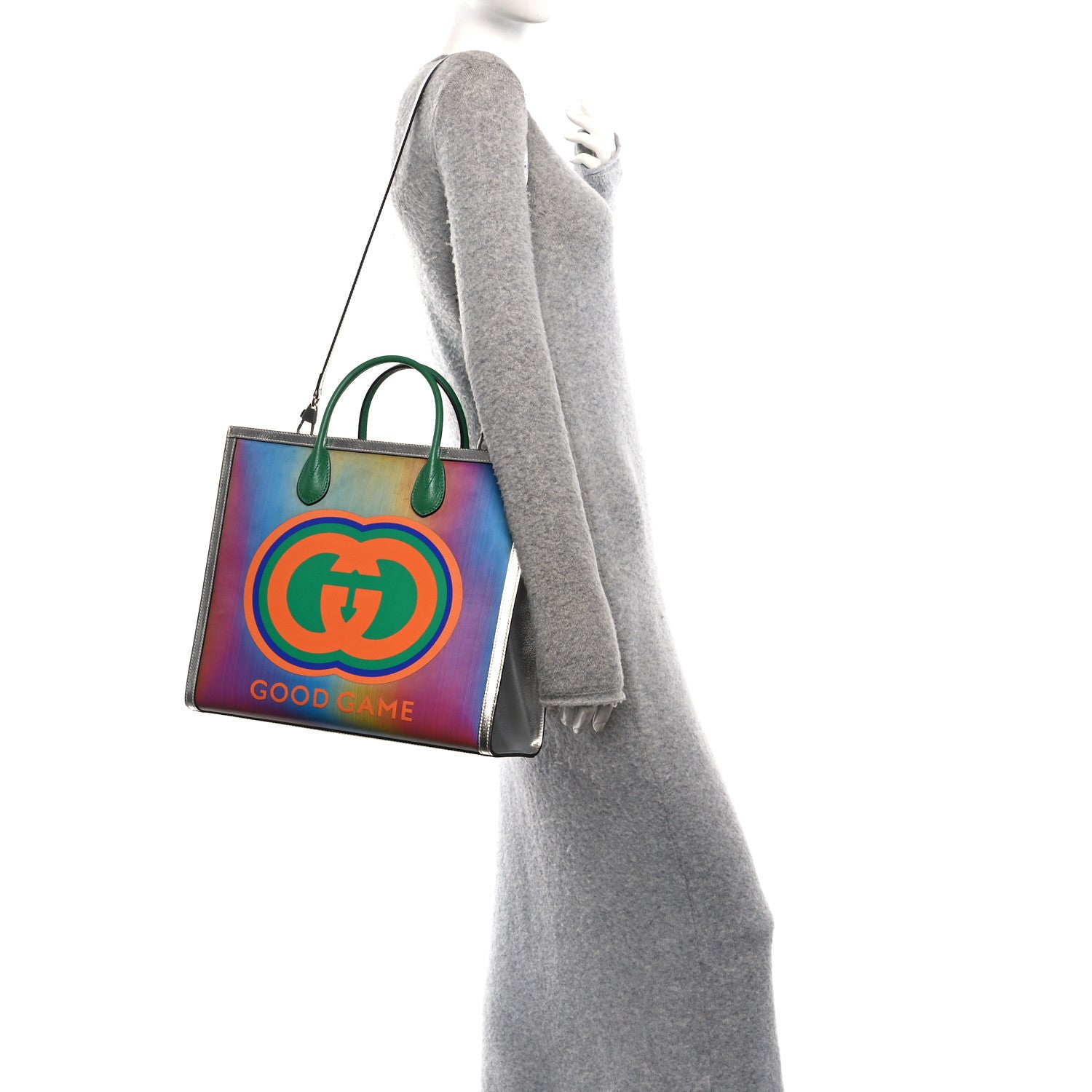 Gucci Laminated Textured Dollar Calfskin Good Game Interlocking G Tote Silver 2 of 10