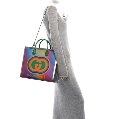 Gucci Laminated Textured Dollar Calfskin Good Game Interlocking G Tote Silver 2 of 10