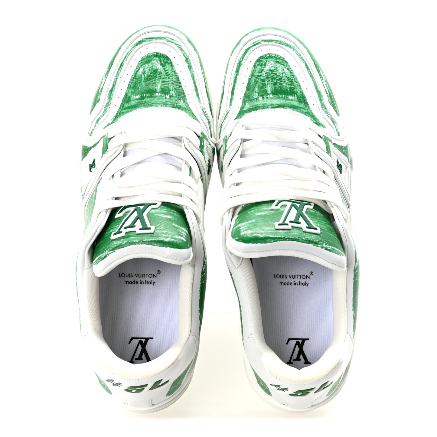 Calfskin Mens LV Trainer Sneakers 10 White Green