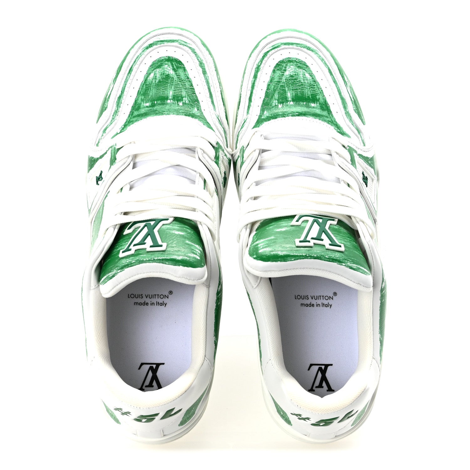 Louis Vuitton Calfskin Mens LV Trainer Sneakers 10 White Green 2 of 10