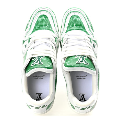 Louis Vuitton Calfskin Mens LV Trainer Sneakers 10 White Green 2 of 10