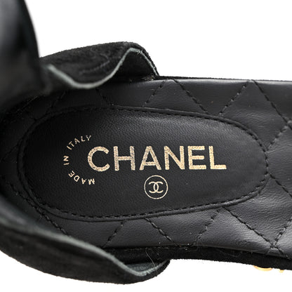 Chanel Suede Quilted Logo Sandals 38.5 Black 6 of 14