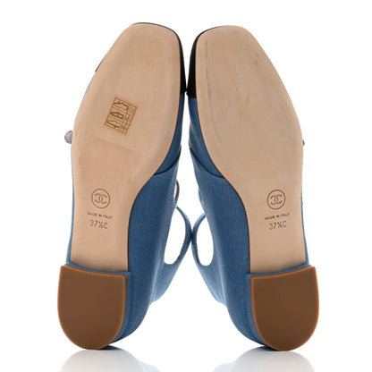 Chanel Denim Grosgrain Cap Toe Mary Jane Flats 37.5 Blue 5 of 9