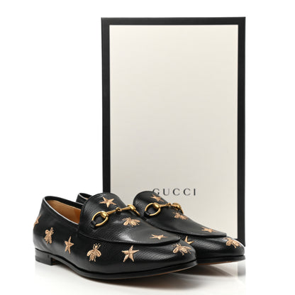 Gucci Goatskin Bee Star Embroidered Womens Jordaan Loafers 37 Black 9 of 9