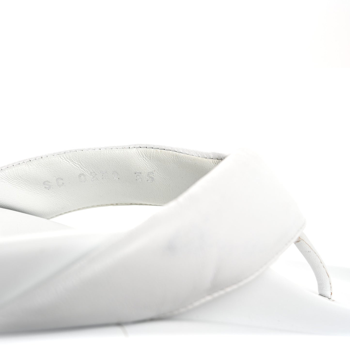 Calfskin Logo Studded Pillow Flat Thong Sandals 35 White