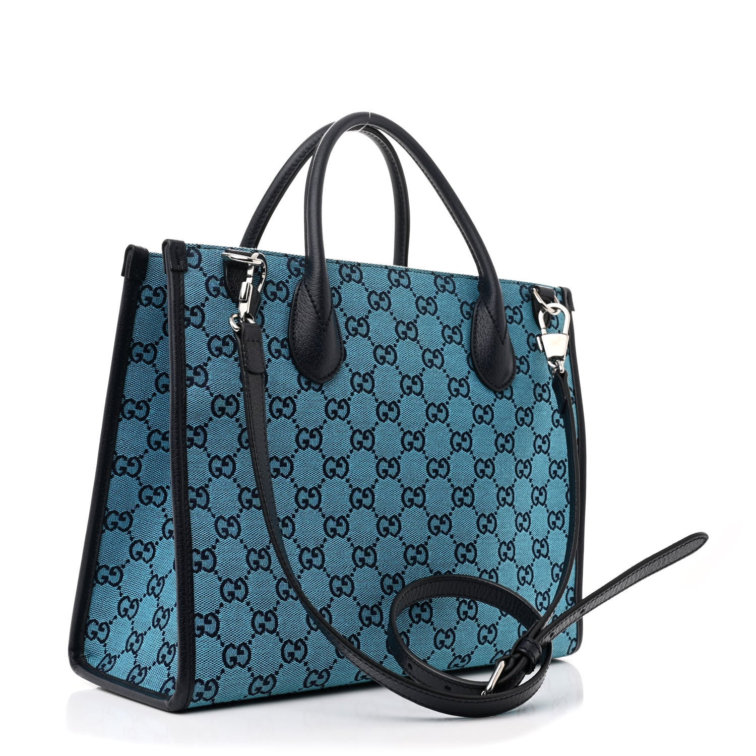 Gucci Monogram Multicolor Textured Dollar Calfskin Small Retro Interlocking G Tote Bag Light Blue 3 of 13
