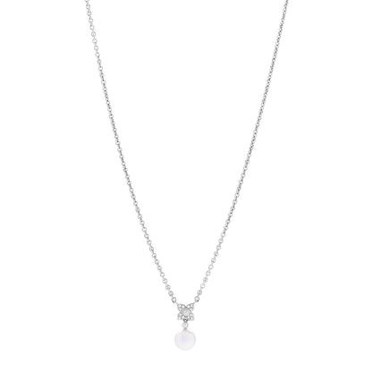 Mikimoto 18K White Gold Diamond Akoya Cultured Pearl 7-7.5mm Flower Pendant Necklace 1 of 5