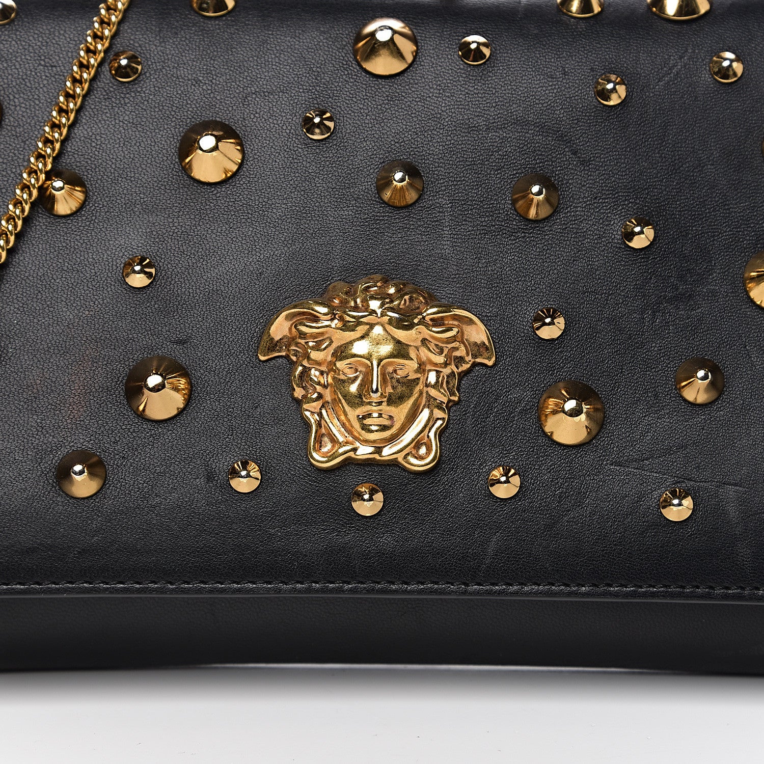 Versace Vitello Studded Palazzo Medusa Evening Clutch Bag Black 16 of 16