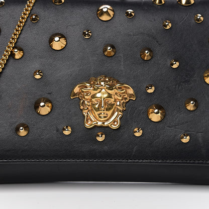 Versace Vitello Studded Palazzo Medusa Evening Clutch Bag Black 16 of 16
