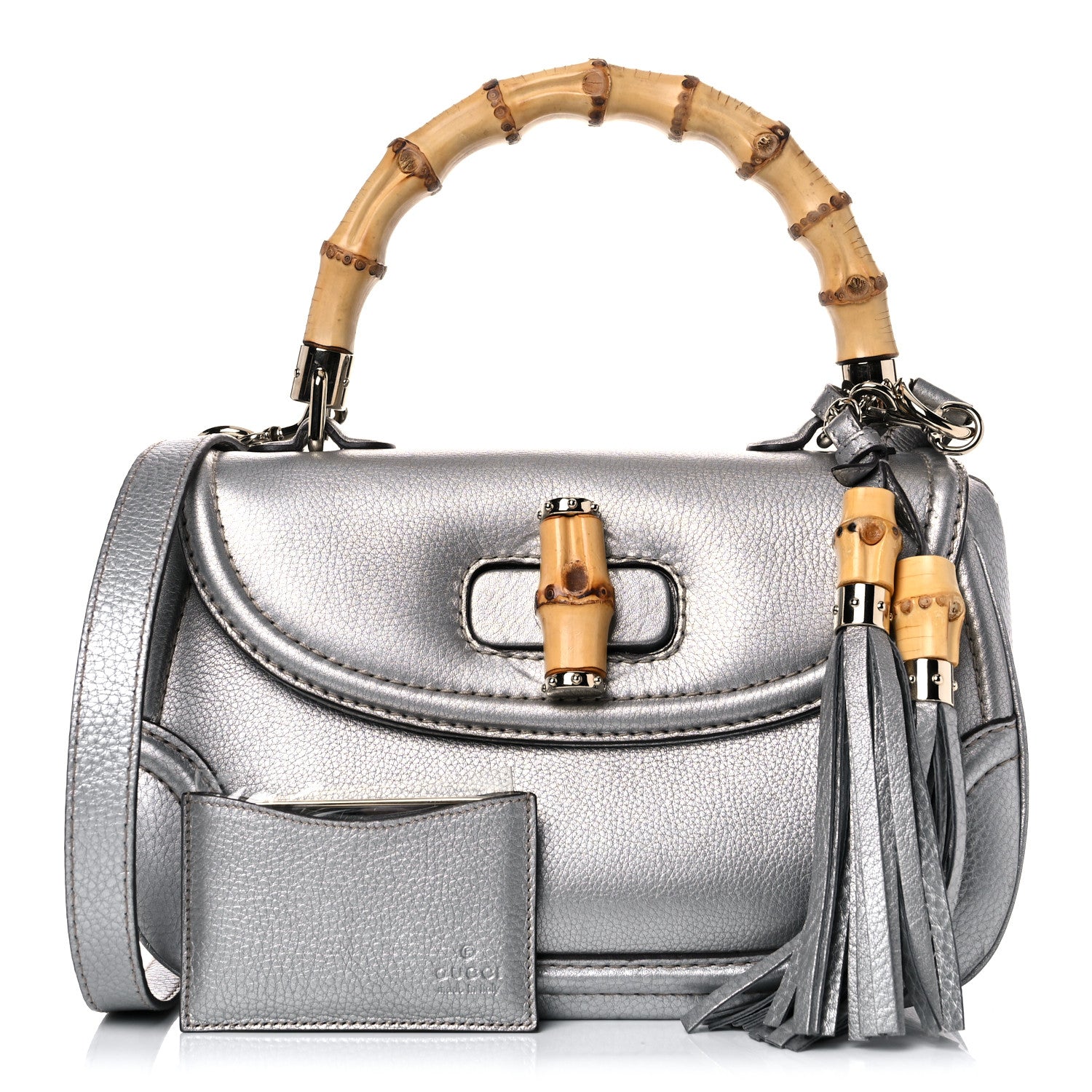 Gucci Metallic Calfskin Medium New Bamboo Top Handle Bag Silver 1 of 17