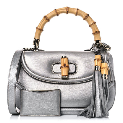 Gucci Metallic Calfskin Medium New Bamboo Top Handle Bag Silver 1 of 17