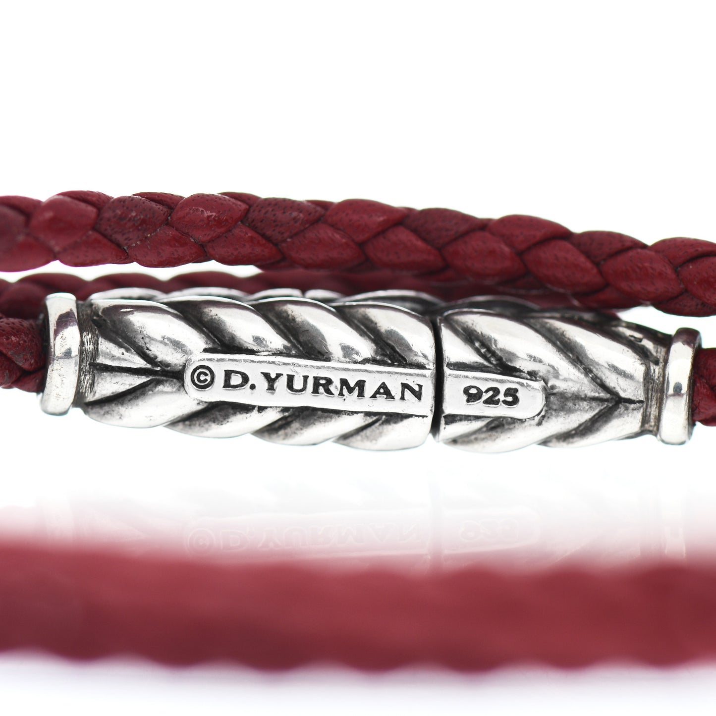 Sterling Silver Leather Mens Chevron Triple-Wrap Bracelet Red