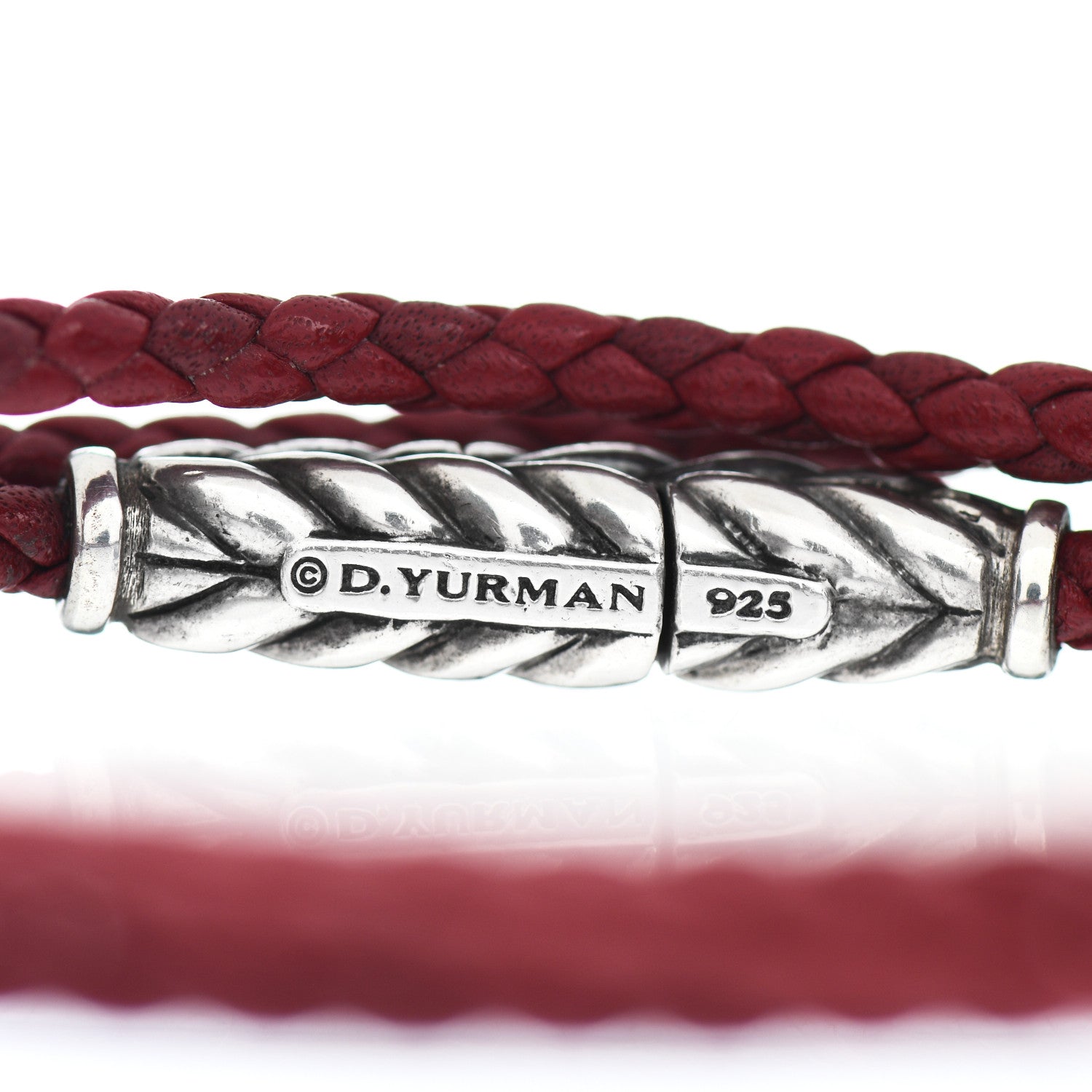 David Yurman Sterling Silver Leather Mens Chevron Triple-Wrap Bracelet Red 4 of 4