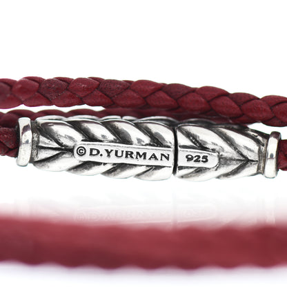 David Yurman Sterling Silver Leather Mens Chevron Triple-Wrap Bracelet Red 4 of 4