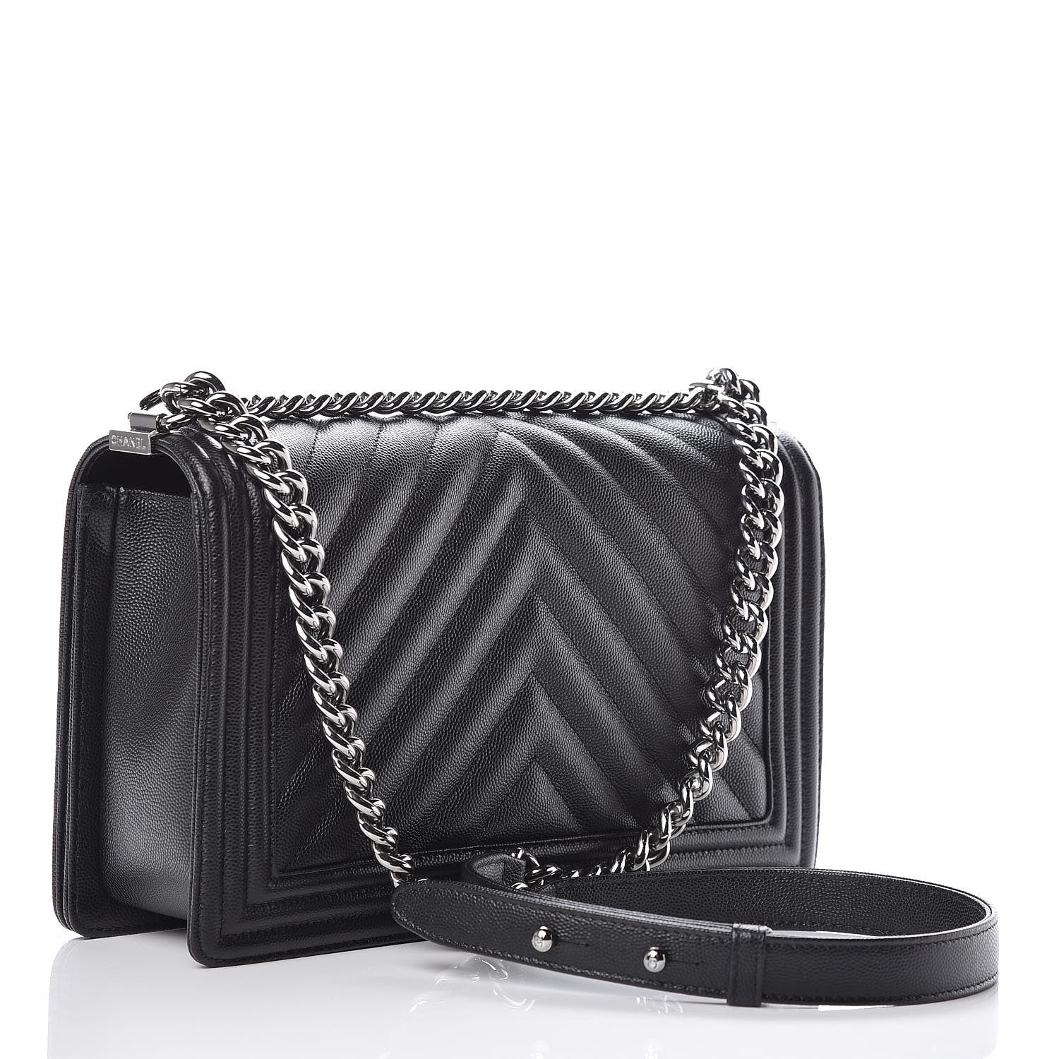 Chanel Caviar Chevron Quilted New Medium Boy Flap Black 3 of 10