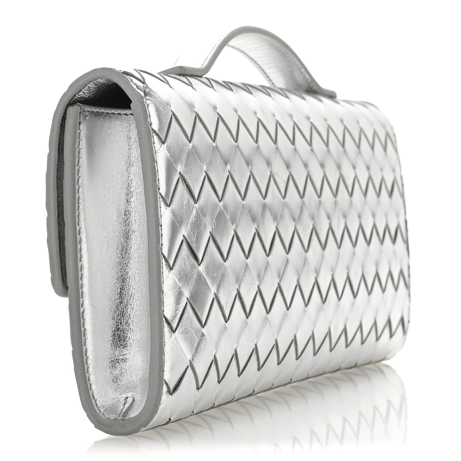 Bottega Veneta Metallic Nappa Intrecciato Long Andiamo Top Handle Silver 3 of 10