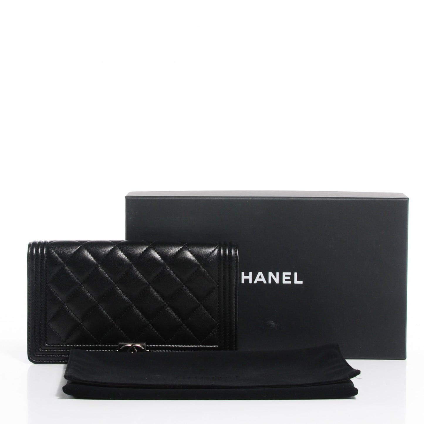Lambskin Quilted Boy Yen Wallet Black