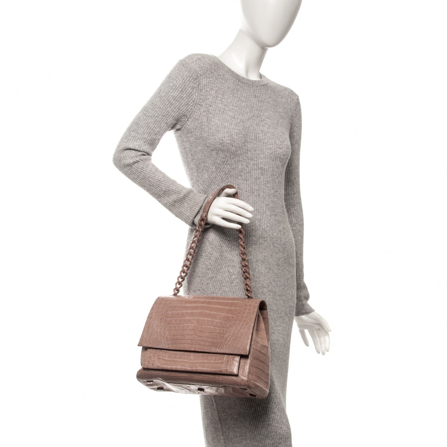 Nancy Gonzalez Crocodile Chain Flap Bag Nude Matte 2 of 11