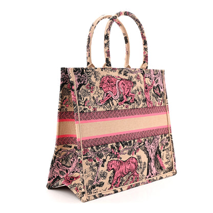 Christian Dior Canvas Toile De Jouy Embroidered Large Book Tote Rose Multicolor 3 of 10