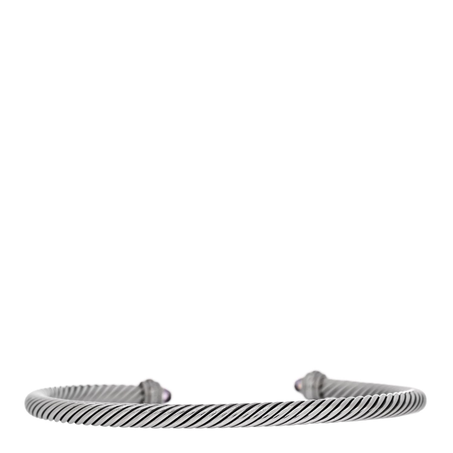 David Yurman Sterling Silver Amethyst Diamond 4mm Cable Classics Bracelet 2 of 4