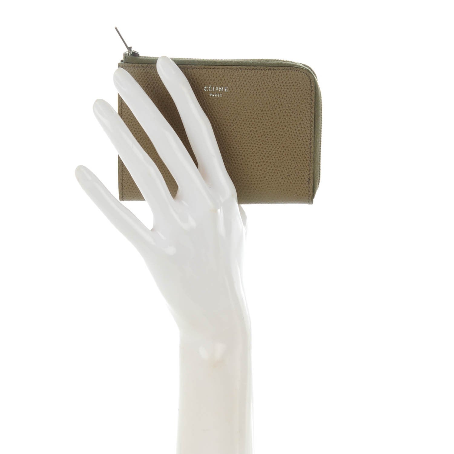 Celine Drummed Calfskin Half Zip Multifunction Coin Purse Souris 2 of 7