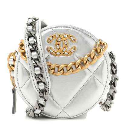 Chanel Metallic Lambskin Quilted Chanel 19 Round Clutch With Chain Silver 1 of 11