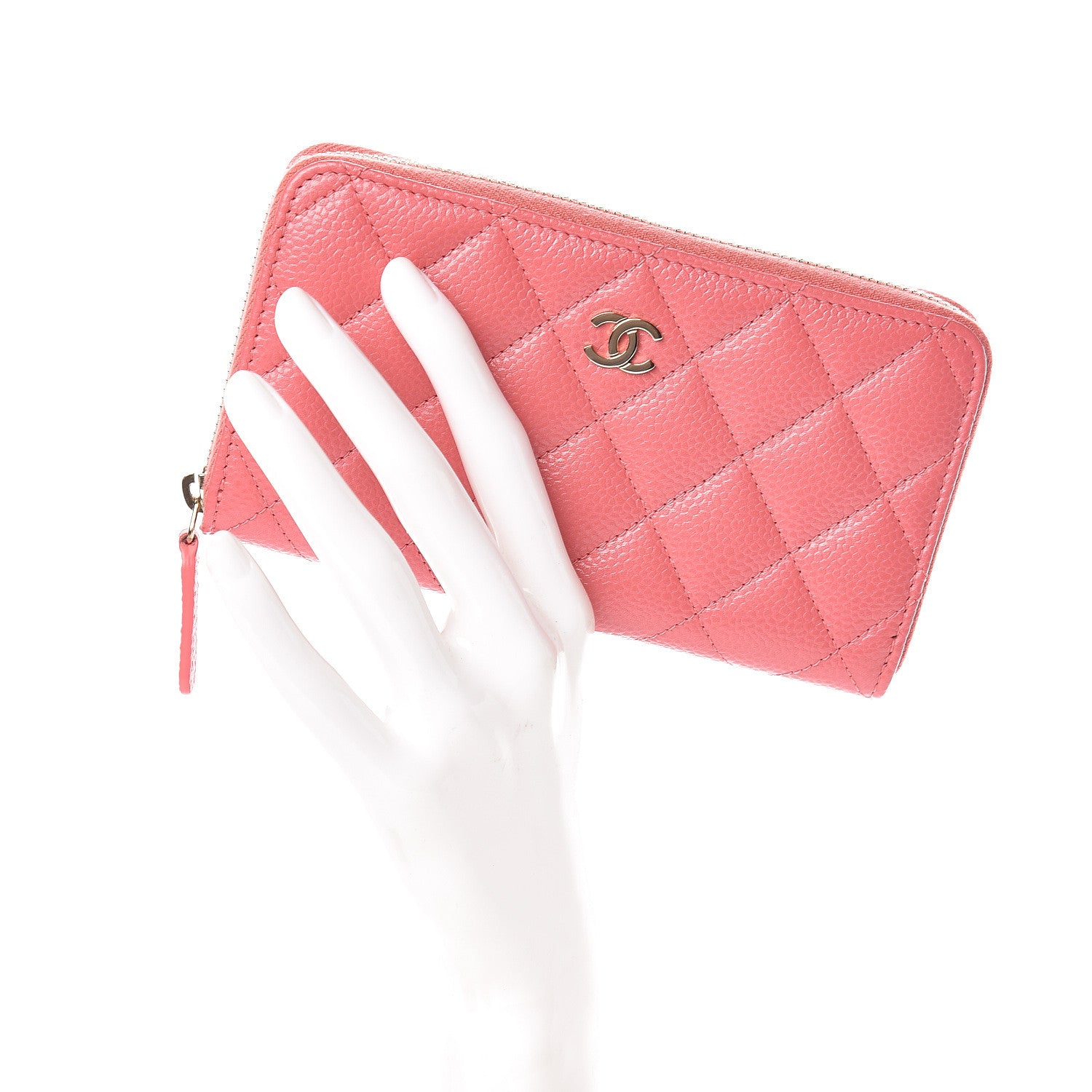 Chanel Metallic Caviar Quilted Small Zip Around Wallet Pink 2 of 12