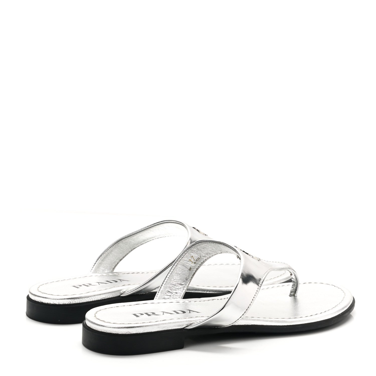 Prada Metallic Calfskin Logo Thong Sandals 37 Silver 4 of 7