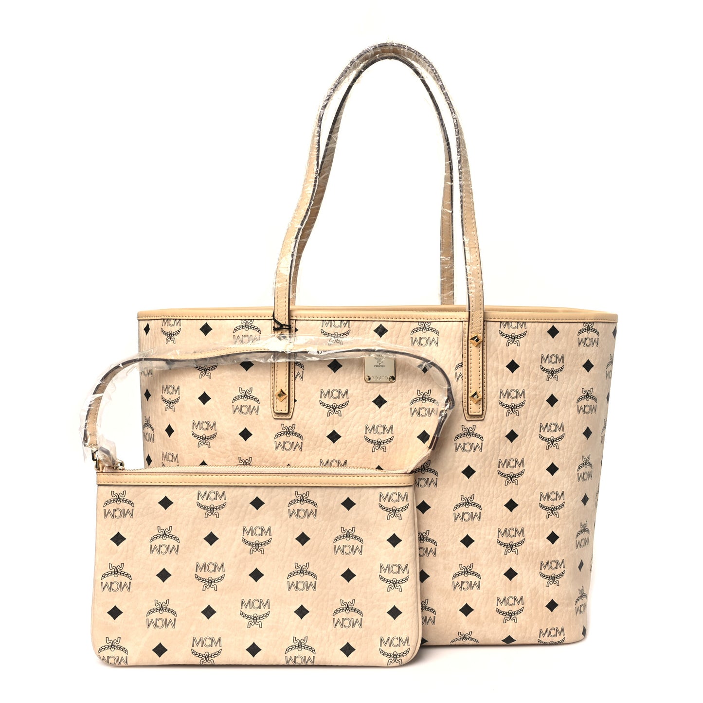 Visetos Medium Anya Top Zip Shopper Tote Beige